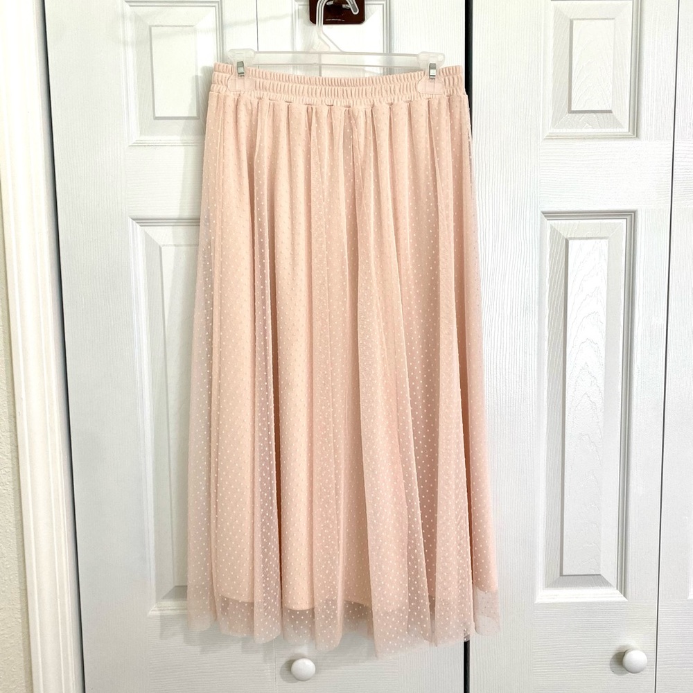 H&M Blush Pink Polka Dot Tulle Maxi Skirt